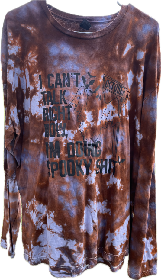 Size 2X-Large I can’t talk right now I’m doing spooky stuff tie dye long sleeve shirt