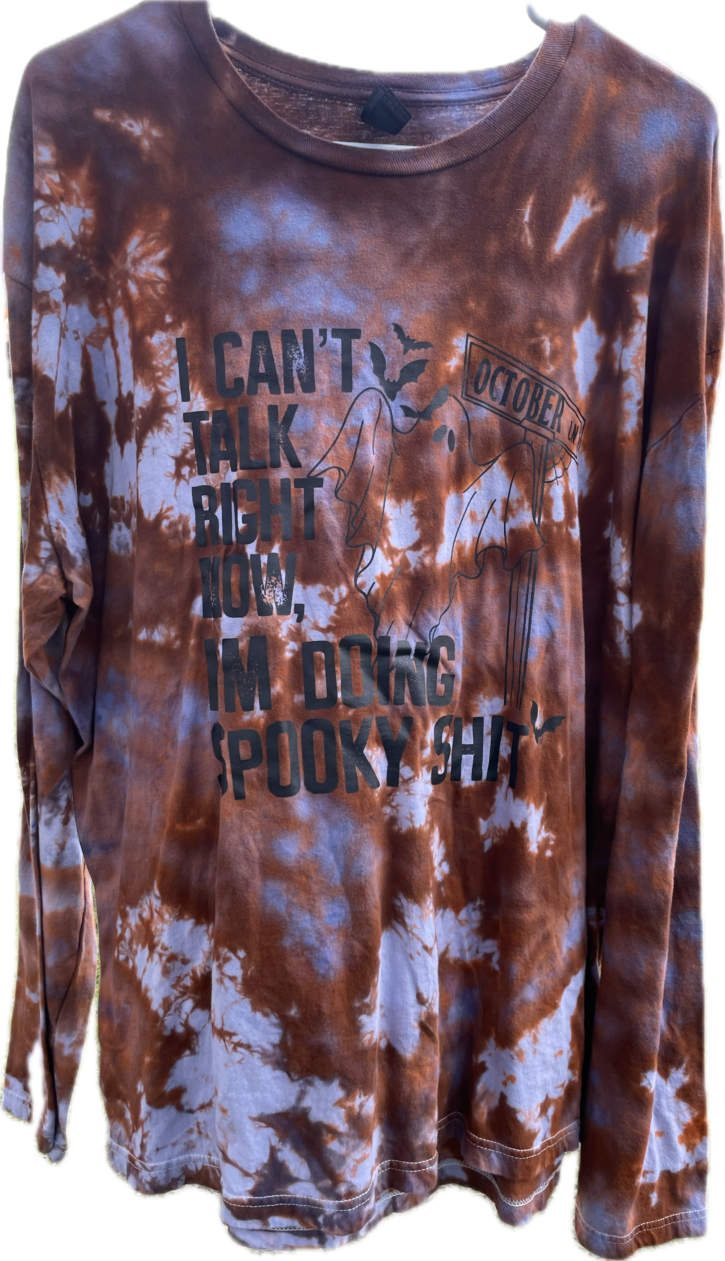 Size 2X-Large I can’t talk right now I’m doing spooky stuff tie dye long sleeve shirt